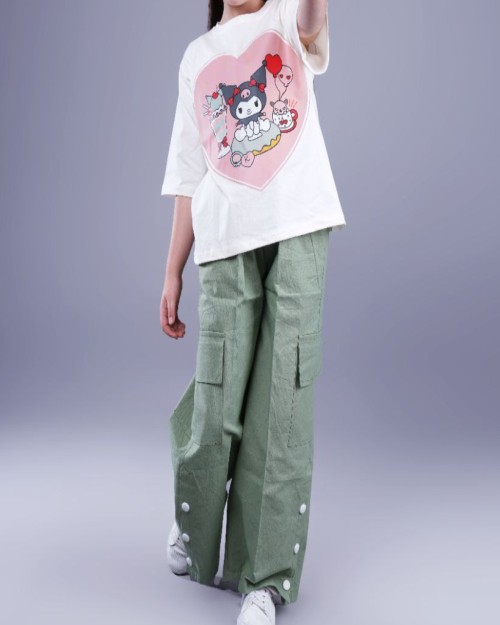  تیشرت و شلوار کارگو بغل دکمه ، کورومی 