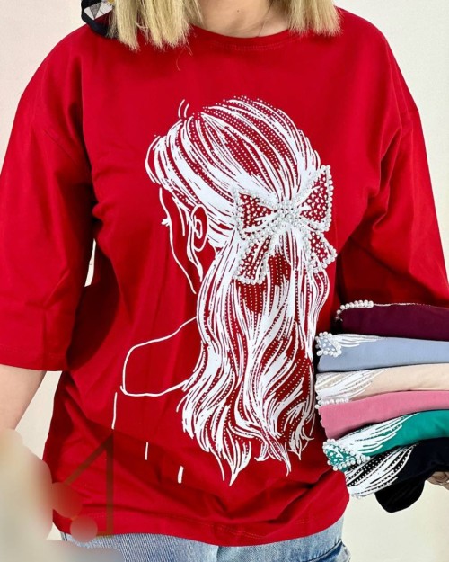  تیشرت لانگ گیسو مروارید 